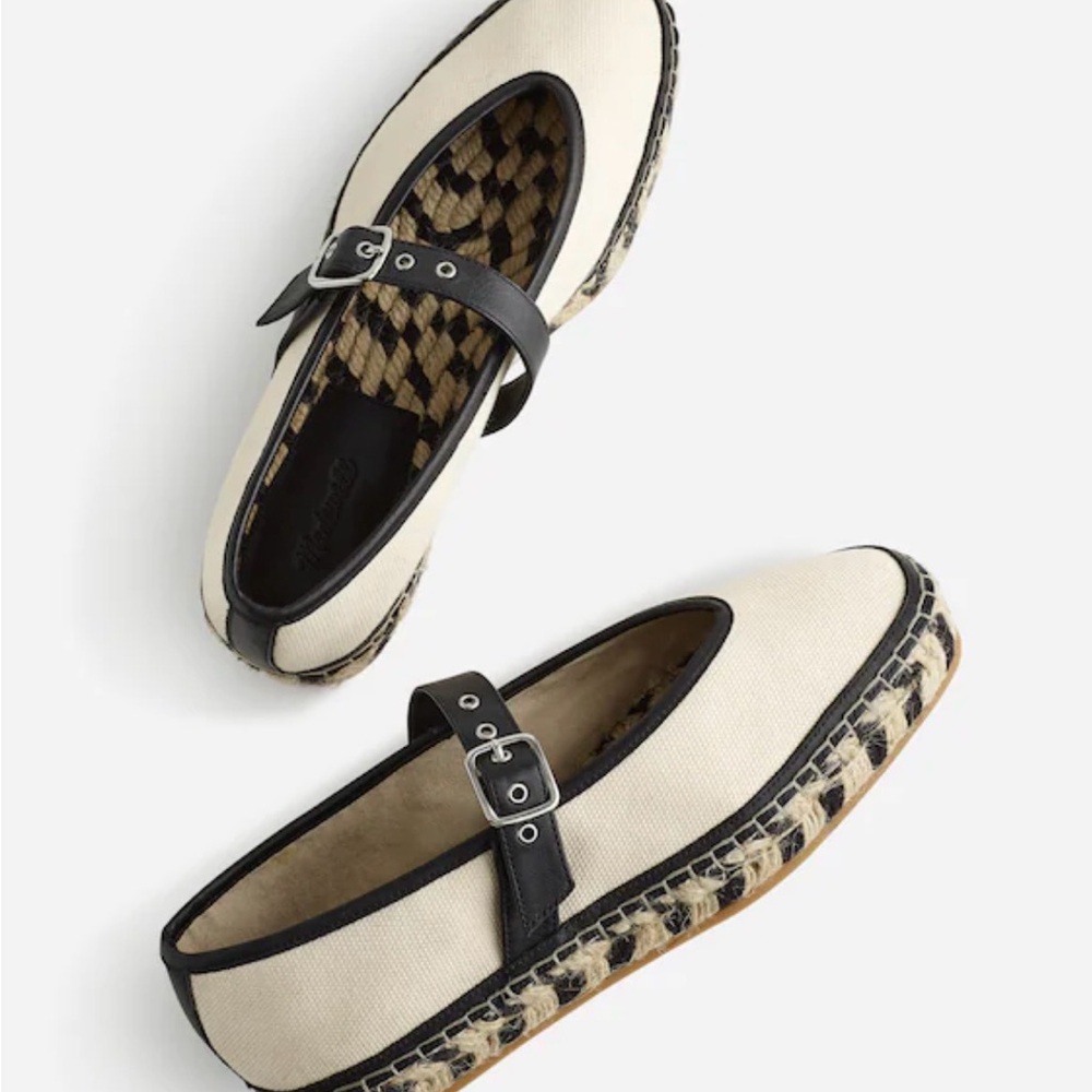Madewell Cream Canvas Mary Jane Espadrilles with Black Trim